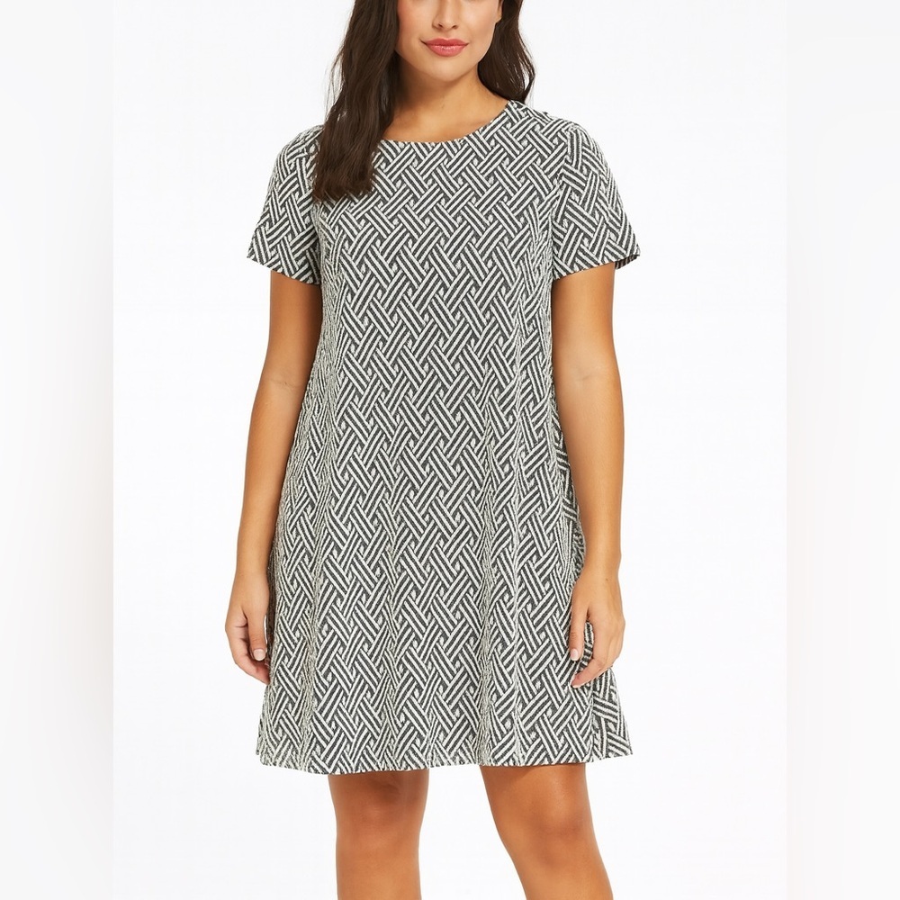 H&M Divided Black White Geometric Knit Dress Size 10